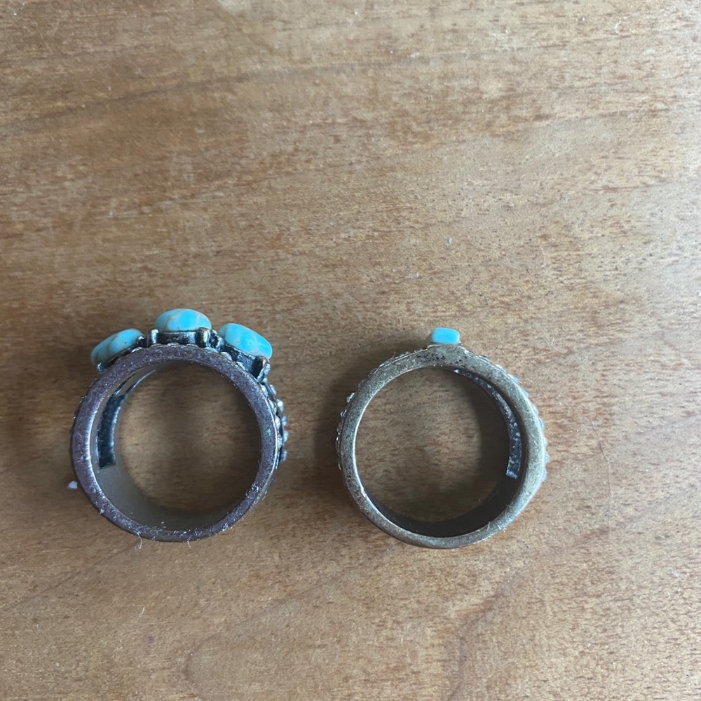 Pair of rings- silver and turquoise 7.5 - Picture 3 of 4